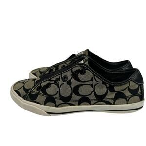 COACH Sneakers Women's Size 7B Brown BEV Q586 Monogram Logo Signature‎ Designer